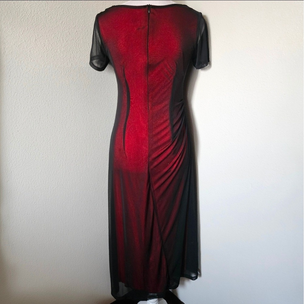 Vintage Red Silk Black Mesh Overlay Glitter Starburst Cocktail Dress - Picture 3 of 9